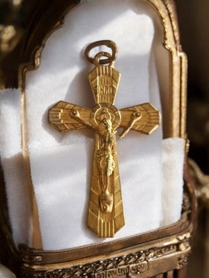 Croix religieuse vintage Christ INRI plaqué or jaune art déco pendentif ancien