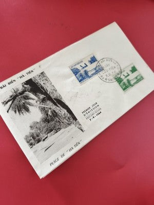 Ancienne enveloppe FDC Vietnam 1964 Plage Ha Tien timbres illustrés