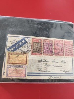 Ancienne enveloppe oblitérée Cameroun 1939, timbres RF, poste aérienne collectio