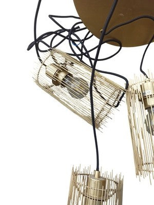 Suspension vintage 5 feux métal, plafonnier rétro design années 70, éclairage in