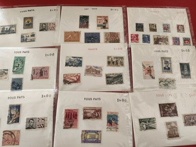 Lot anciens timbres monde vrac philatélie, France, Vietnam, USA, années 50-70
