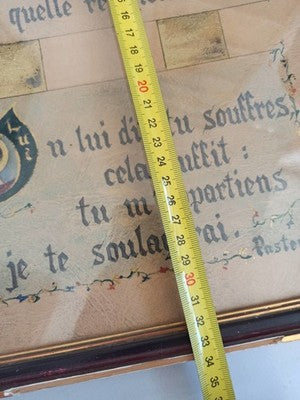 Dessin ancien religieux encadré, illustration Pasteur, lettrines or, calligraphi