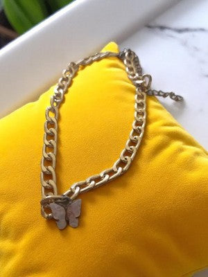 Bracelet chaîne dorée papillon vintage années 80 rétro fantaisie