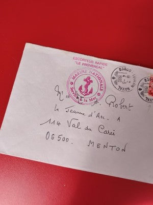 Ancienne lettre Marine Nationale 1980 timbres oblitérés philatélie Menton vintag