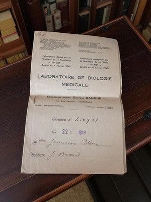Ancien document biologie médicale 1948 Laboratoire Ranque Marseille vintage