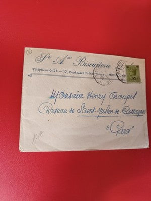 Ancienne lettre vintage Monaco avec timbre oblitéré 50c pour collection philatél