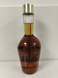 Ancienne bouteille Old Smuggler verre ambré personnage bois interne