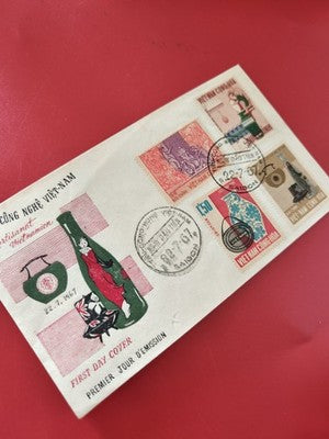 Ancienne enveloppe premier jour Vietnam 1967 timbres oblitérés philatélie