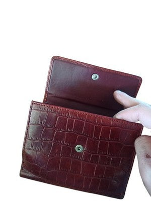 Porte-monnaie vintage Alexander cuir marron effet croco rétro ancien porte-feuil