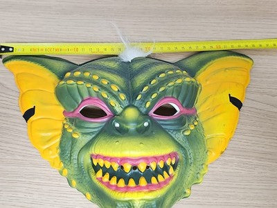 Masque Gremlins vintage ancien, visage vert jaune, film rétro années 80