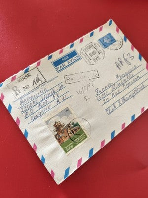 Ancienne enveloppe oblitérée Minsk 1994, timbres Russie, collection philatélie