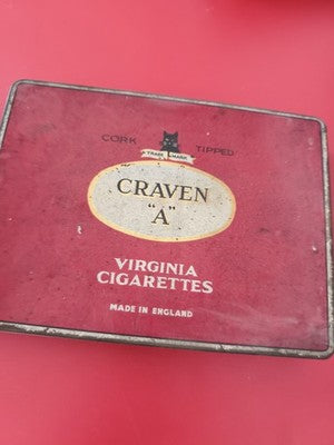 Ancienne boîte à cigares métal publicitaire Craven A rouge vintage collection