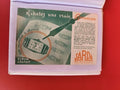 Ancien papier publicitaire montre SARDA Besançon vintage, art déco, vert/orange