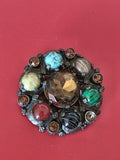 Broche ancienne vintage en pierres naturelles, bijou rétro pour collectionneur