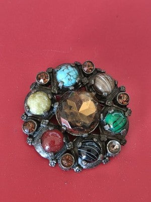 Broche ancienne vintage en pierres naturelles, bijou rétro pour collectionneur
