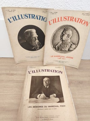 Lot 3 revues L'ILLUSTRATION 1931 Maréchal Joffre Foch couvertures illustrées