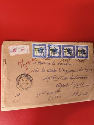 Ancienne lettre vintage timbres Tunisie oblitérés 1991 philatélie collection