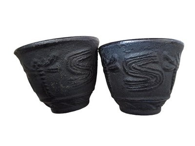 Théière japonaise fonte décor libellules + 2 tasses & dessous, style traditionne