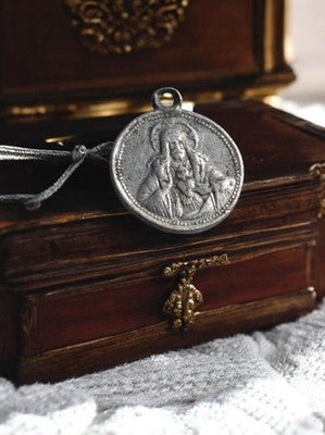Médaille religieuse catholique vintage métal argenté, pendentif ancien