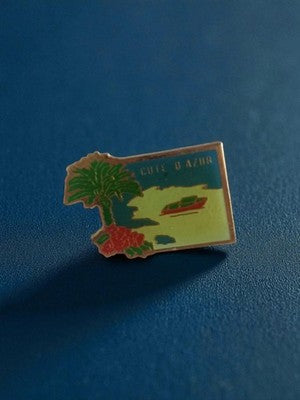 Pin's ancien Côte d'Azur rétro, souvenir vintage France, carte illustrée