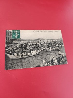Ancienne carte postale oblitérée Palavas-les-Flots, joutes nautiques, noir et bl