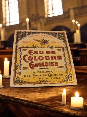 Étiquette publicitaire ancienne Eau de Cologne Gauloise Paris vintage déco