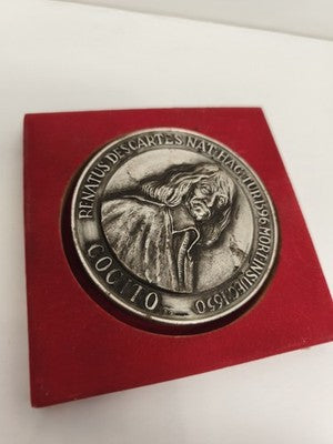 Médaille René Descartes portrait relief finition argentée Cogito décoratif