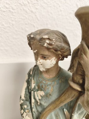 Statues anges XIXe Napoléon III plâtre polychrome à restaurer déco église