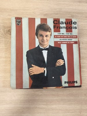 Vinyle 45 tours vintage Claude François Philips pochette rayée rouge blanc