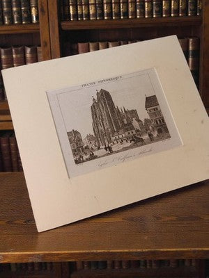 Gravure ancienne France pittoresque Église St Vulfran Abbeville vintage déco