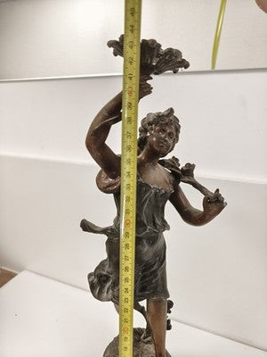 Statue Floraison Ch. Ruchot régule patiné socle bois Art Nouveau ancienne