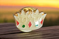 Pin's vintage couronne émaillée, motif rouge vert doré, rare badge ancien