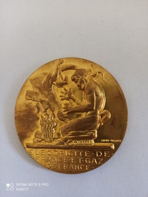 Médaille ancienne EDF GDF bronze doré relief Électricité de France vintage