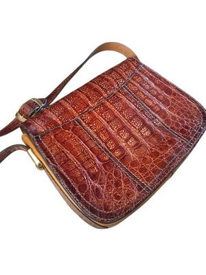 Sac à main vintage Emy Paris cuir marron effet croco bandoulière ancien femme
