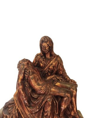 Statuette La Pietà Michel-Ange vintage cuivre sur base marbre art religieux