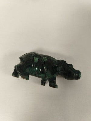 Vintage sculpture hippopotame en malachite ancienne, objet déco collection minér