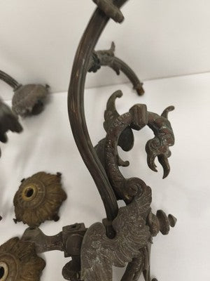 Paire d'appliques bougeoirs anciennes bronze décor dragon style XIXe