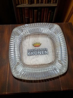 Vintage ashtray Dortmunder Kronen square retro advertising glass bar bistro