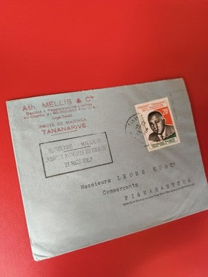 Ancienne lettre Madagascar 1962 timbre oblitéré, philatélie vintage, enveloppe b