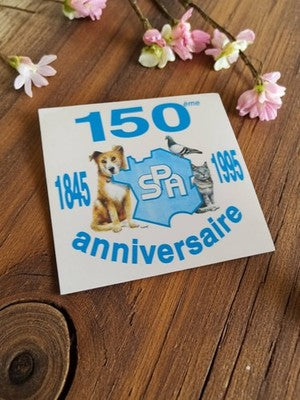 Autocollant SPA 150e anniversaire 1995 vintage chien chat oiseau original