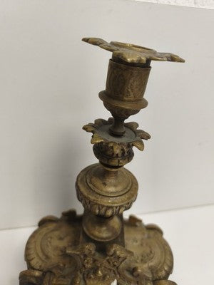 Bougeoir ancien bronze XIXe style rocaille doré décor floral