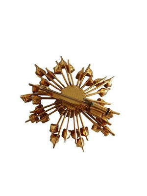 Broche vintage dorée années 60 strass rouges et ambre style étoile rétro