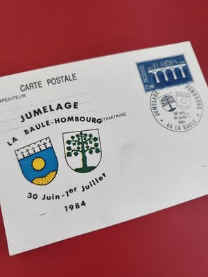 Carte postale ancienne oblitérée jumelage La Baule Hombourg 1984 philatélie