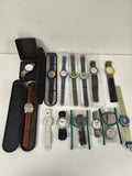 Gros lot de montres publicitaires vintage quartz, étuis, logos années 1990 varié