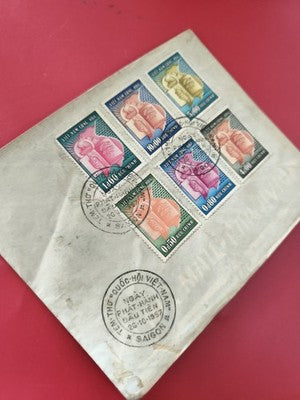 Ancienne enveloppe timbrée Vietnam 1957 oblitérée Saigon philatélie collection