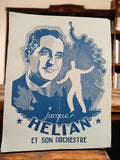 Affiche musique Jacques Hélian et son orchestre vintage rétro ancien bleu