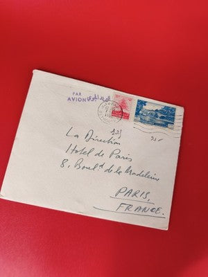 Ancienne lettre vintage timbrée oblitérée Liban 1951, philatélie collection