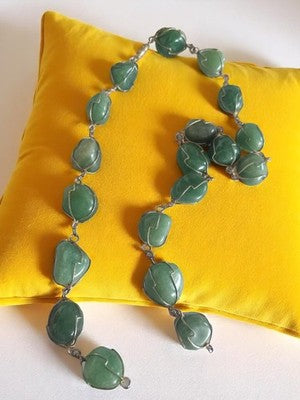 Collier vintage gros maillons aventurine naturelle vert rétro ancien