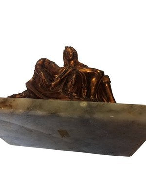 Statuette La Pietà Michel-Ange vintage cuivre sur base marbre art religieux