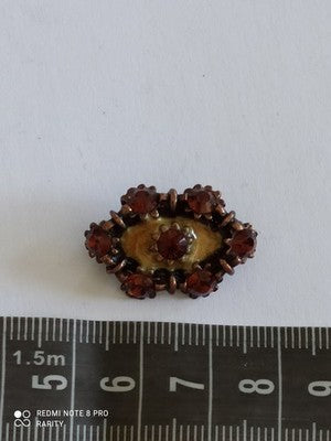 Broche ancienne ovale pierres rouges style rétro – doré – bijou vintage